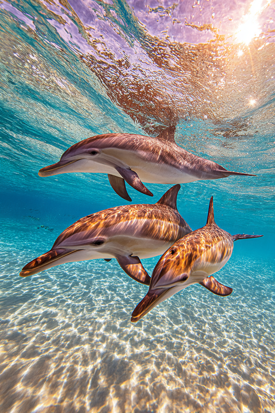Meeres Delfine Schwimmen Unterwasser Mit Sonnenlicht Effekt | Meerestiere | Tiere