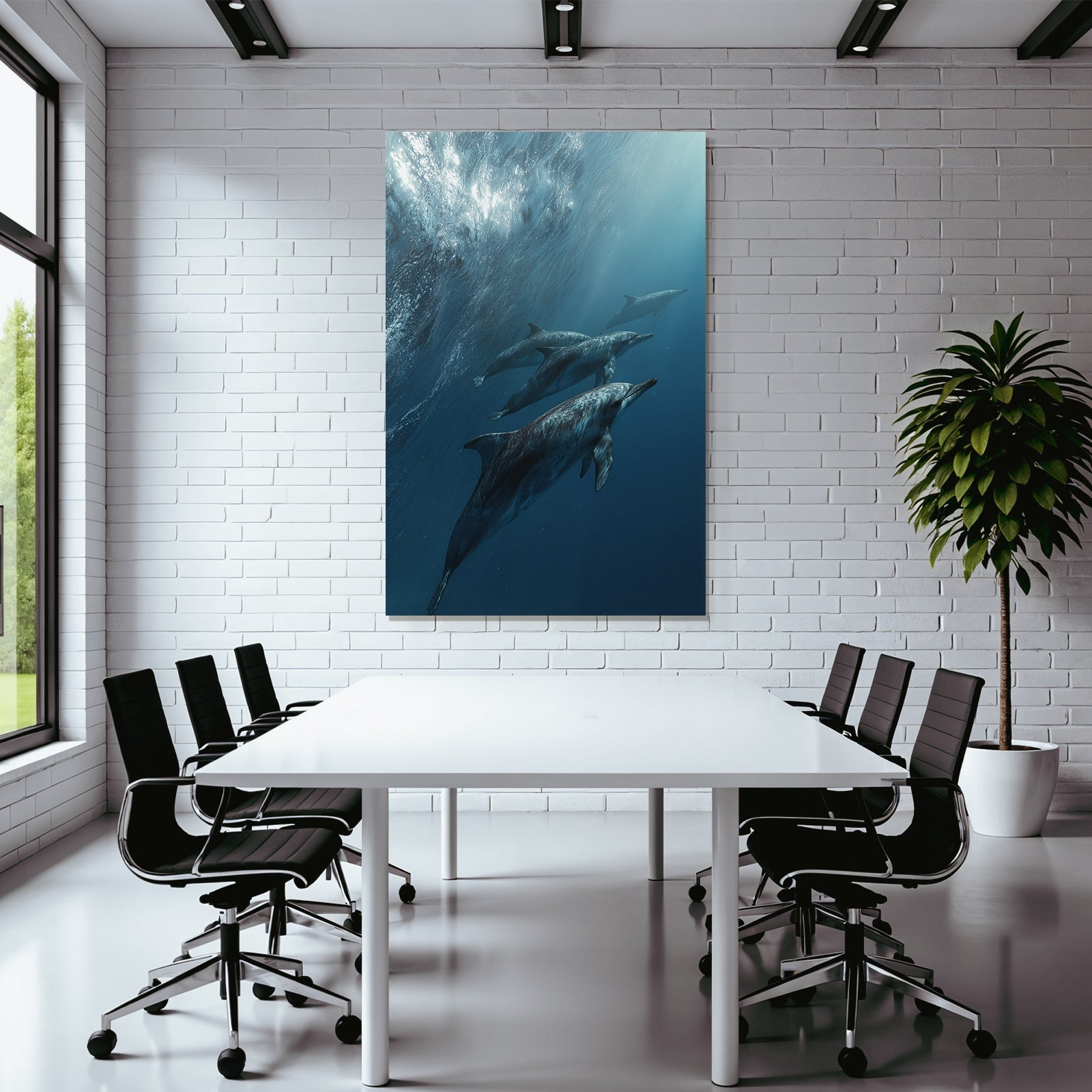 Meeres Delphine Schwimmen Unterwasser Im Lichtdurchfluteten Naturnahem Habitat