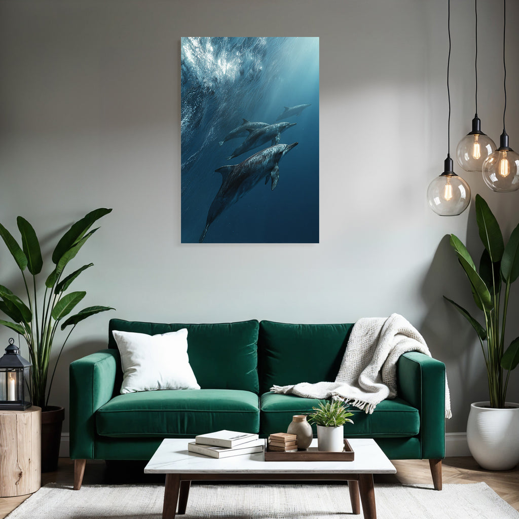 Meeres Delphine Schwimmen Unterwasser Im Lichtdurchfluteten Naturnahem Habitat