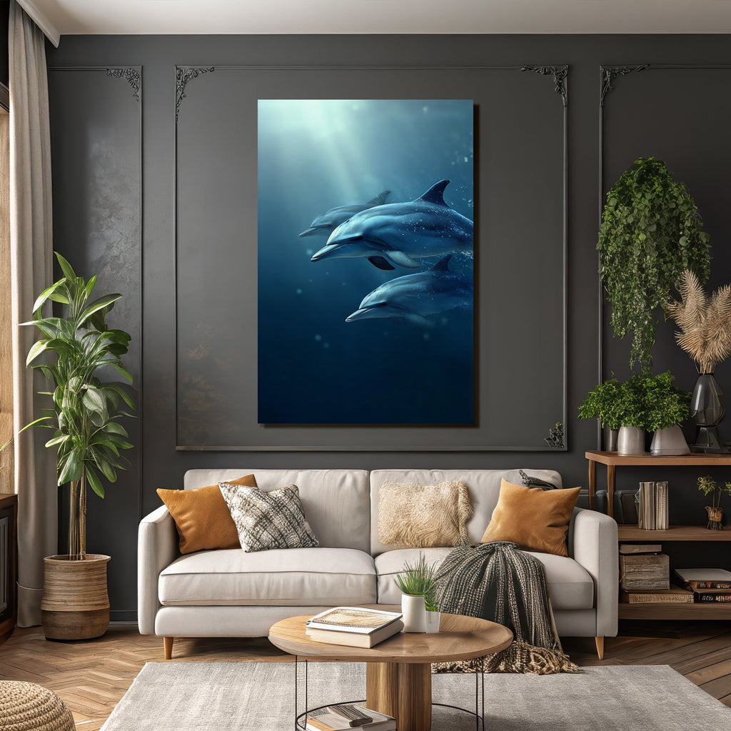 Meeres Drei Delfine Unterwasser Sanftes Licht