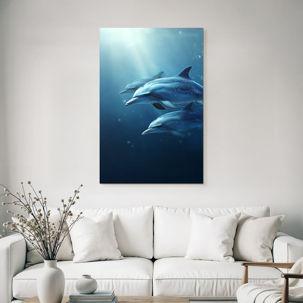 Meeres Drei Delfine Unterwasser Sanftes Licht