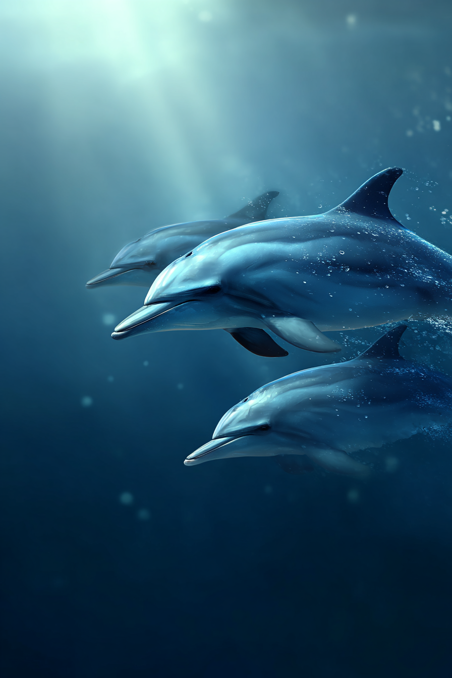 Meeres Drei Delfine Unterwasser Sanftes Licht | Meerestiere | Tiere