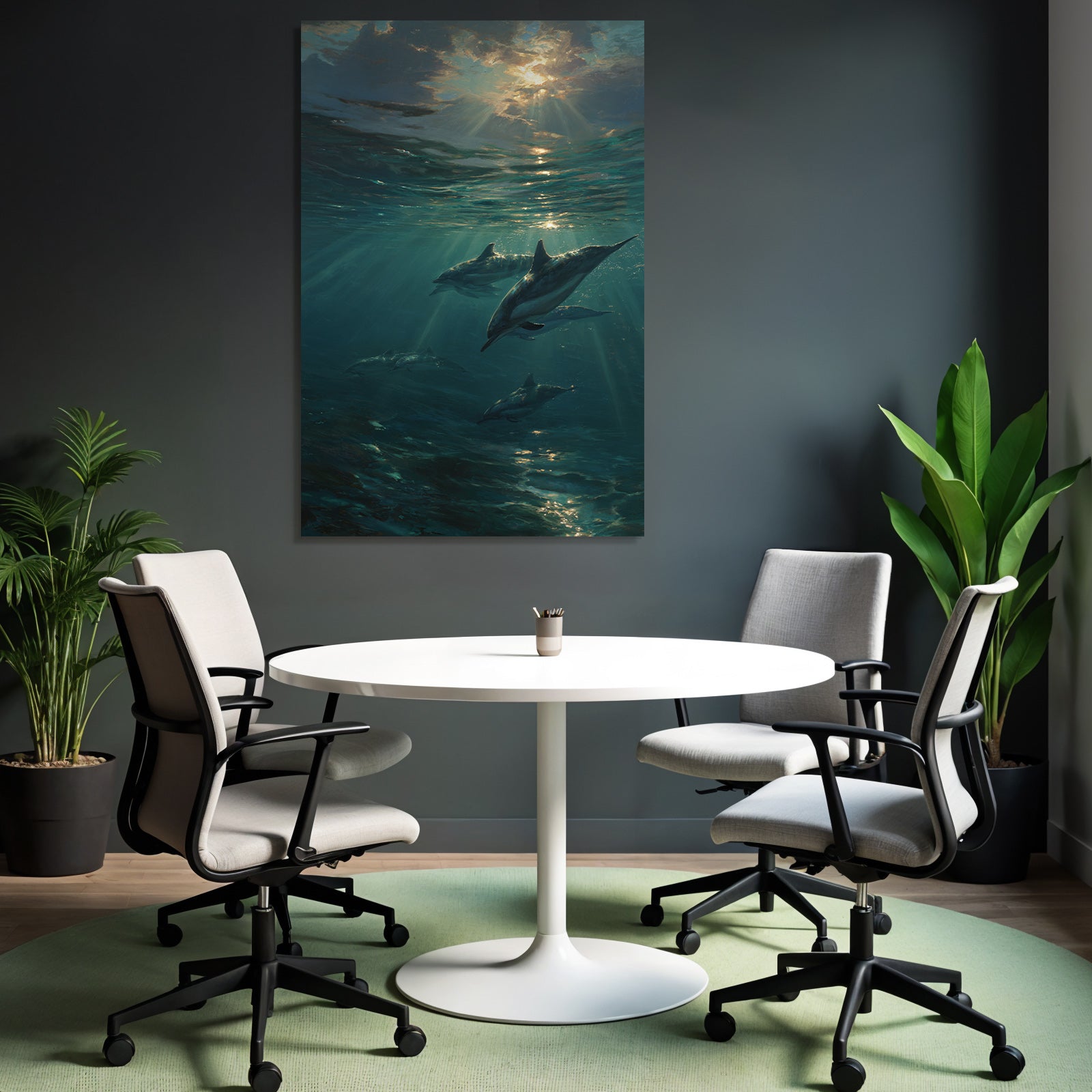 Meeres Gelassene Unterwasserwelt Mit Delfinen Und Lichtspiel