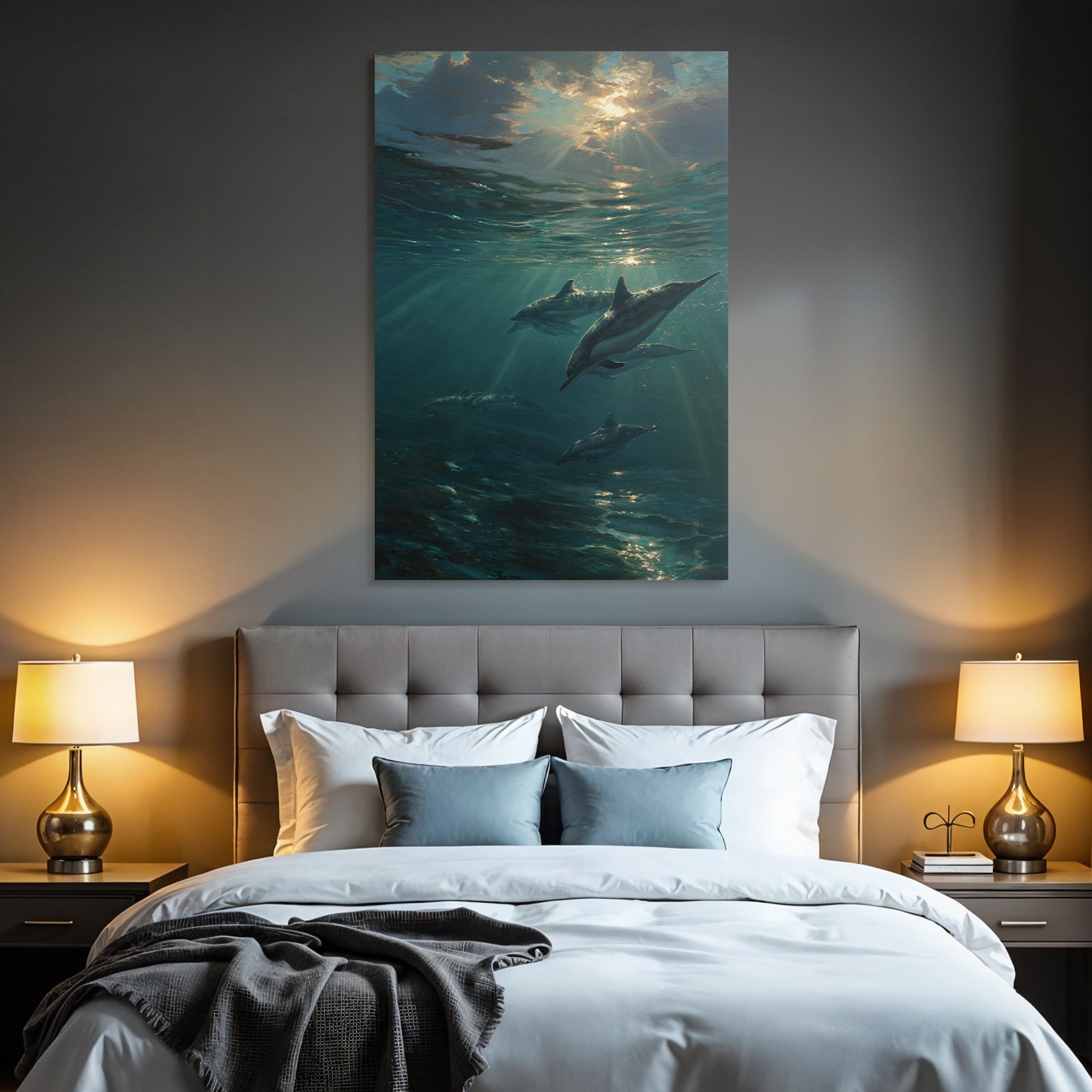 Meeres Gelassene Unterwasserwelt Mit Delfinen Und Lichtspiel