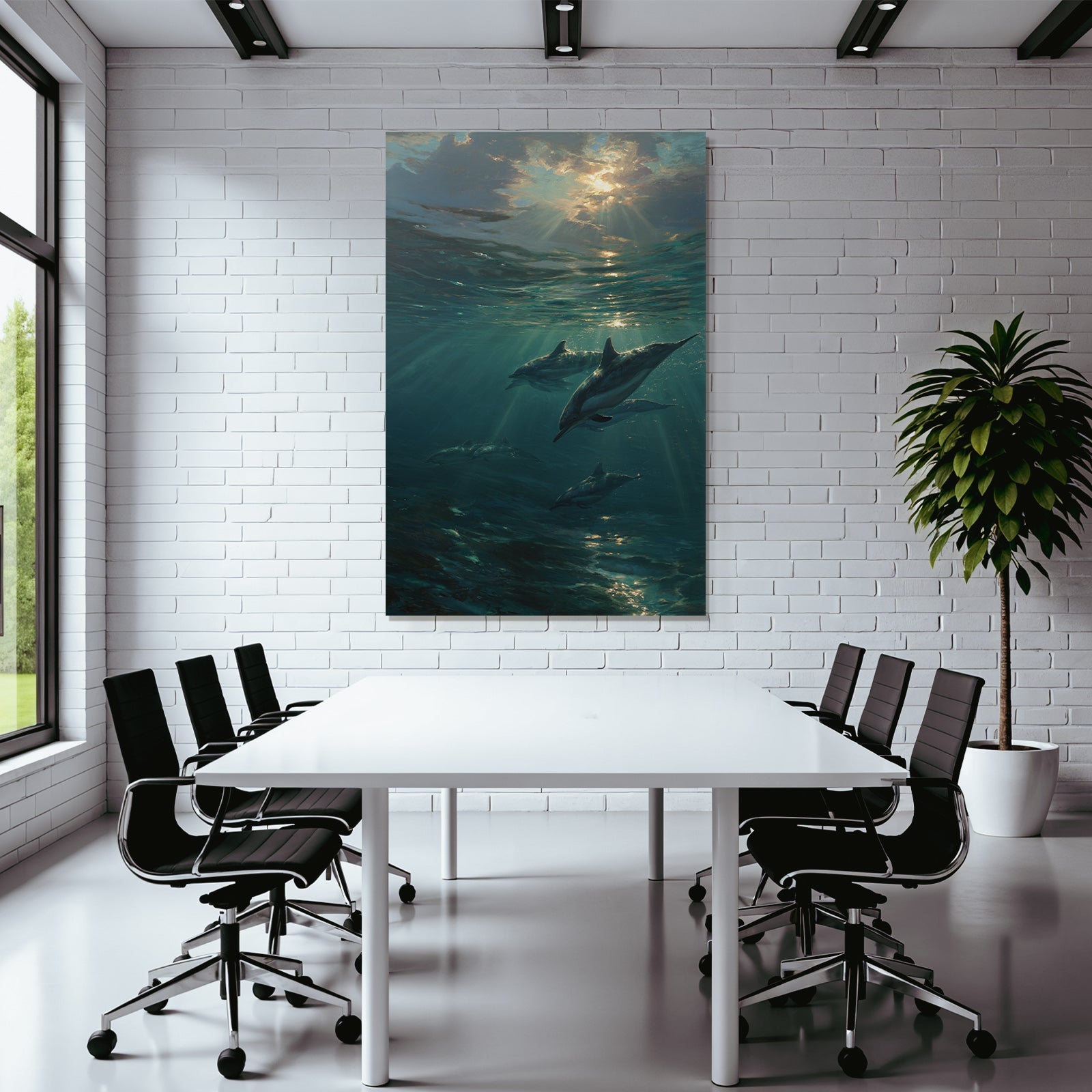 Meeres Gelassene Unterwasserwelt Mit Delfinen Und Lichtspiel