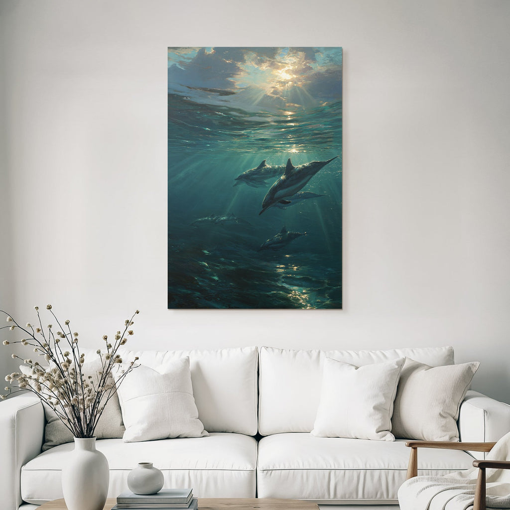 Meeres Gelassene Unterwasserwelt Mit Delfinen Und Lichtspiel