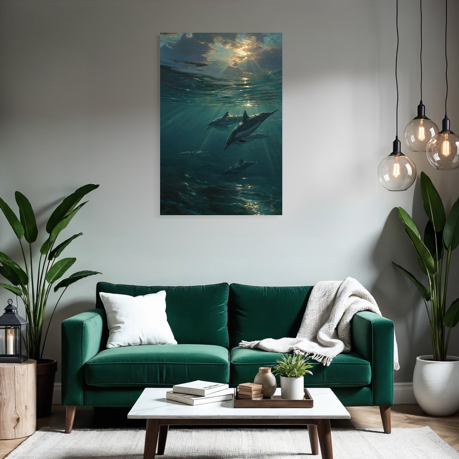 Meeres Gelassene Unterwasserwelt Mit Delfinen Und Lichtspiel