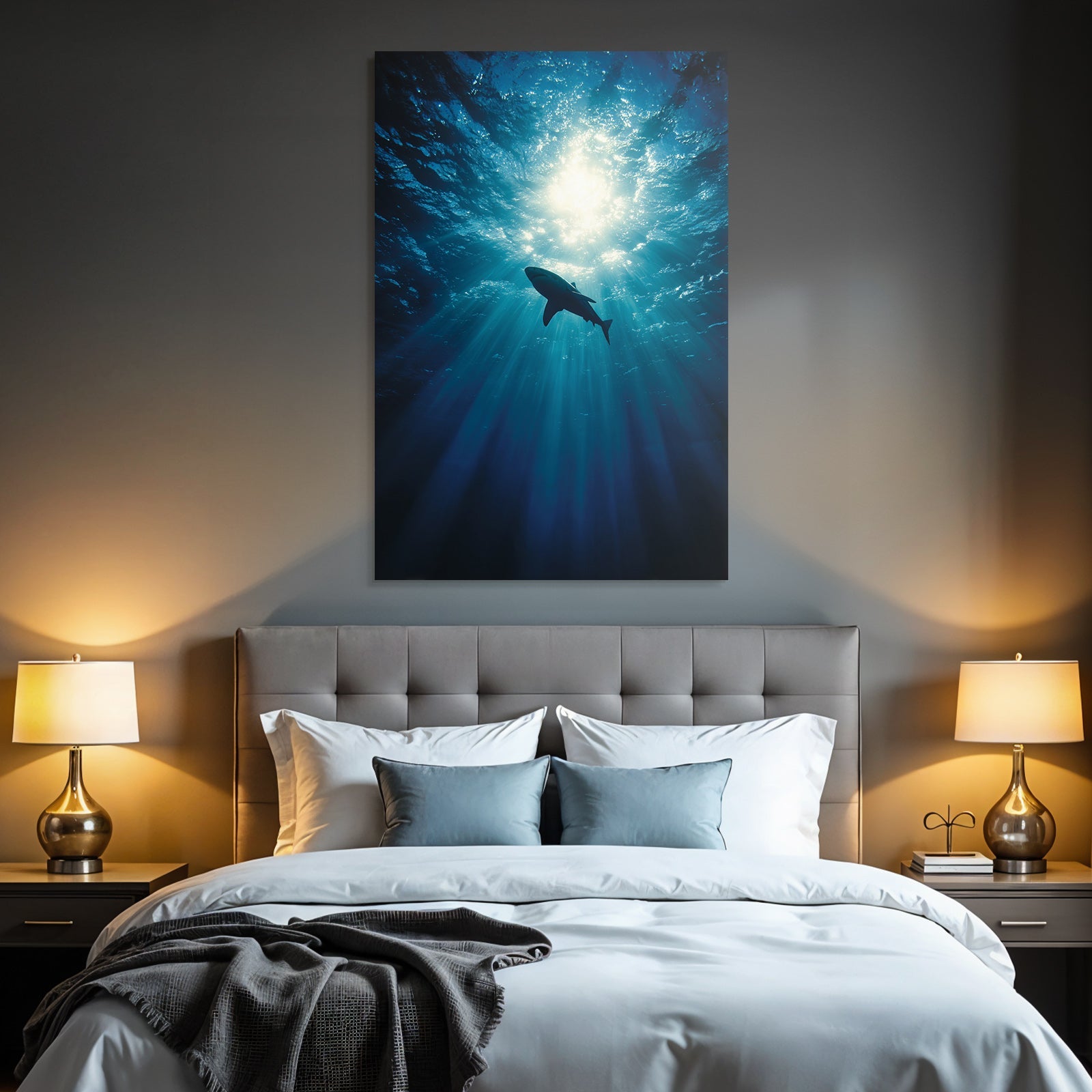 Meeres Haifischumriss Unterwasser Mit Sonnenlichtstrahlen