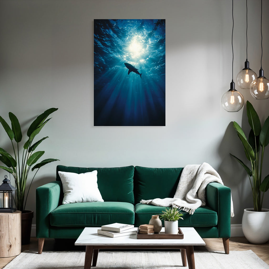Meeres Haifischumriss Unterwasser Mit Sonnenlichtstrahlen