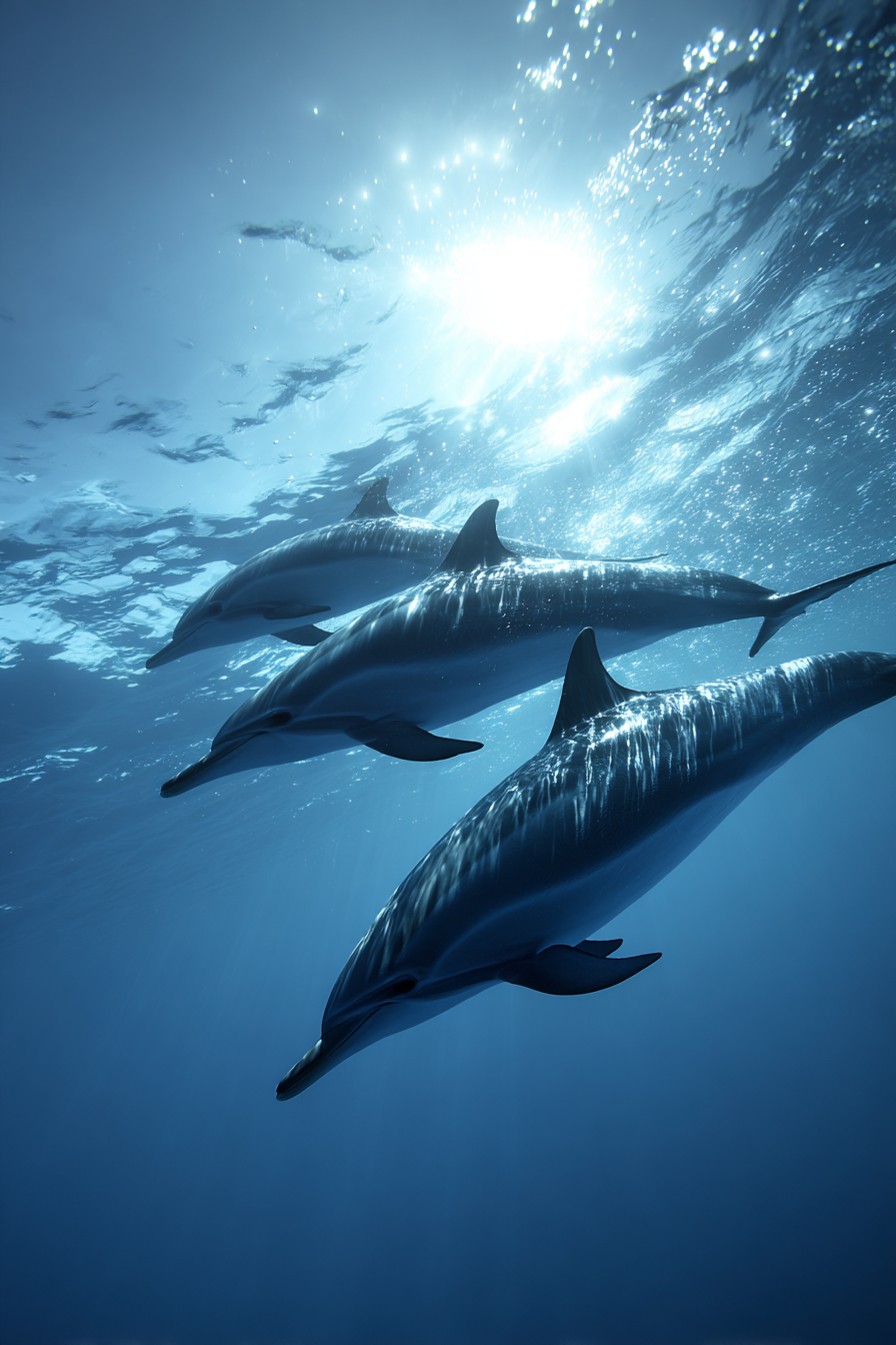 Meeres Unterwasser Delfine Im Sonnenlicht | Meerestiere | Tiere