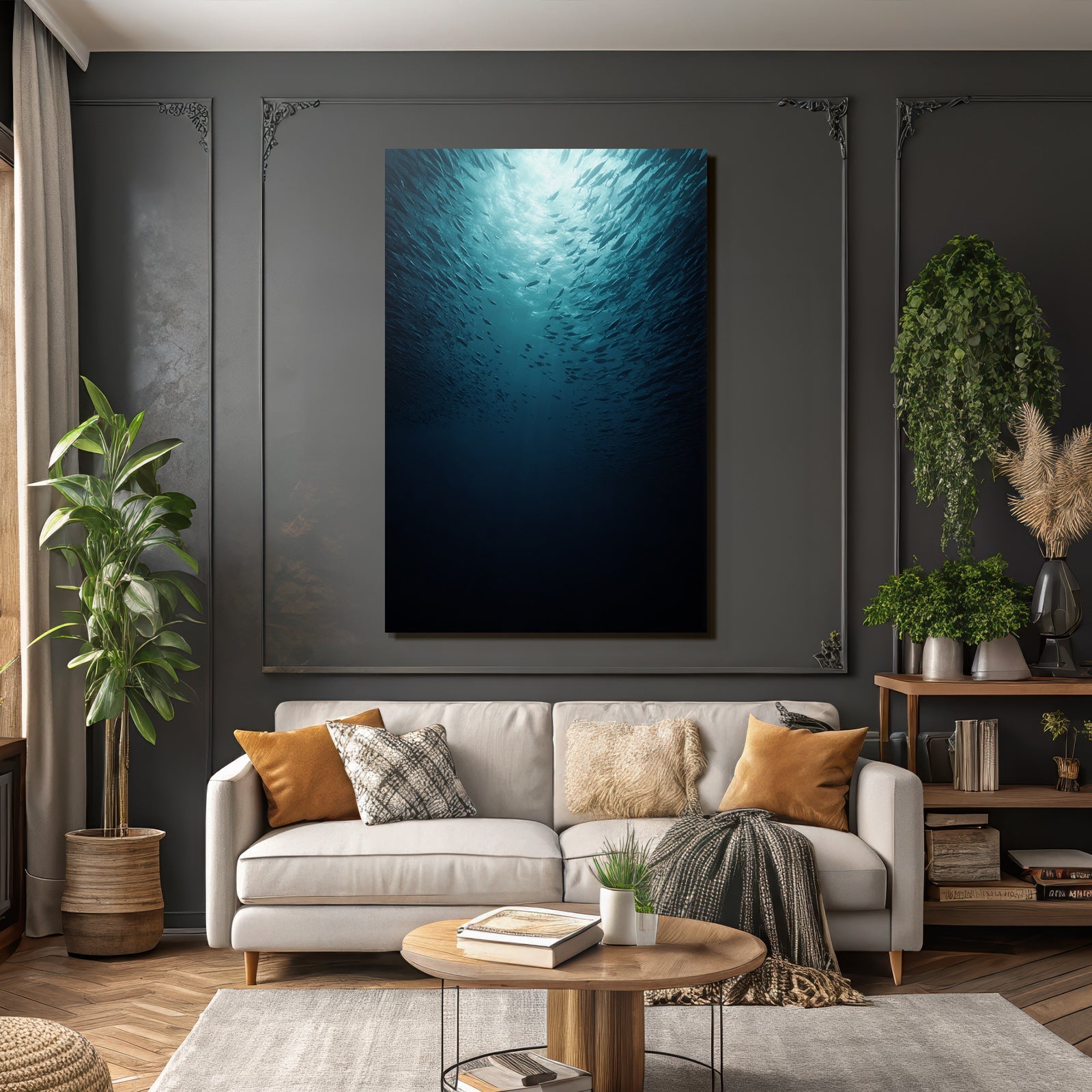 Meeres Unterwasser Szene Sonnenlicht Fischschwarm