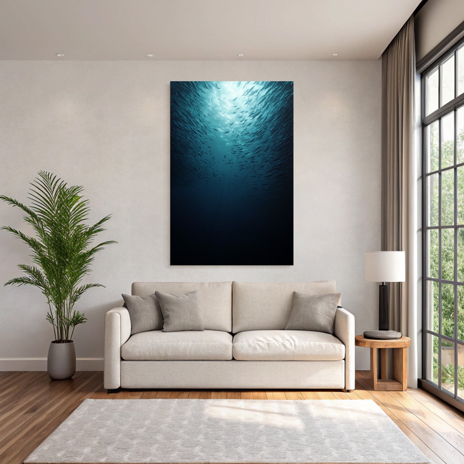 Meeres Unterwasser Szene Sonnenlicht Fischschwarm
