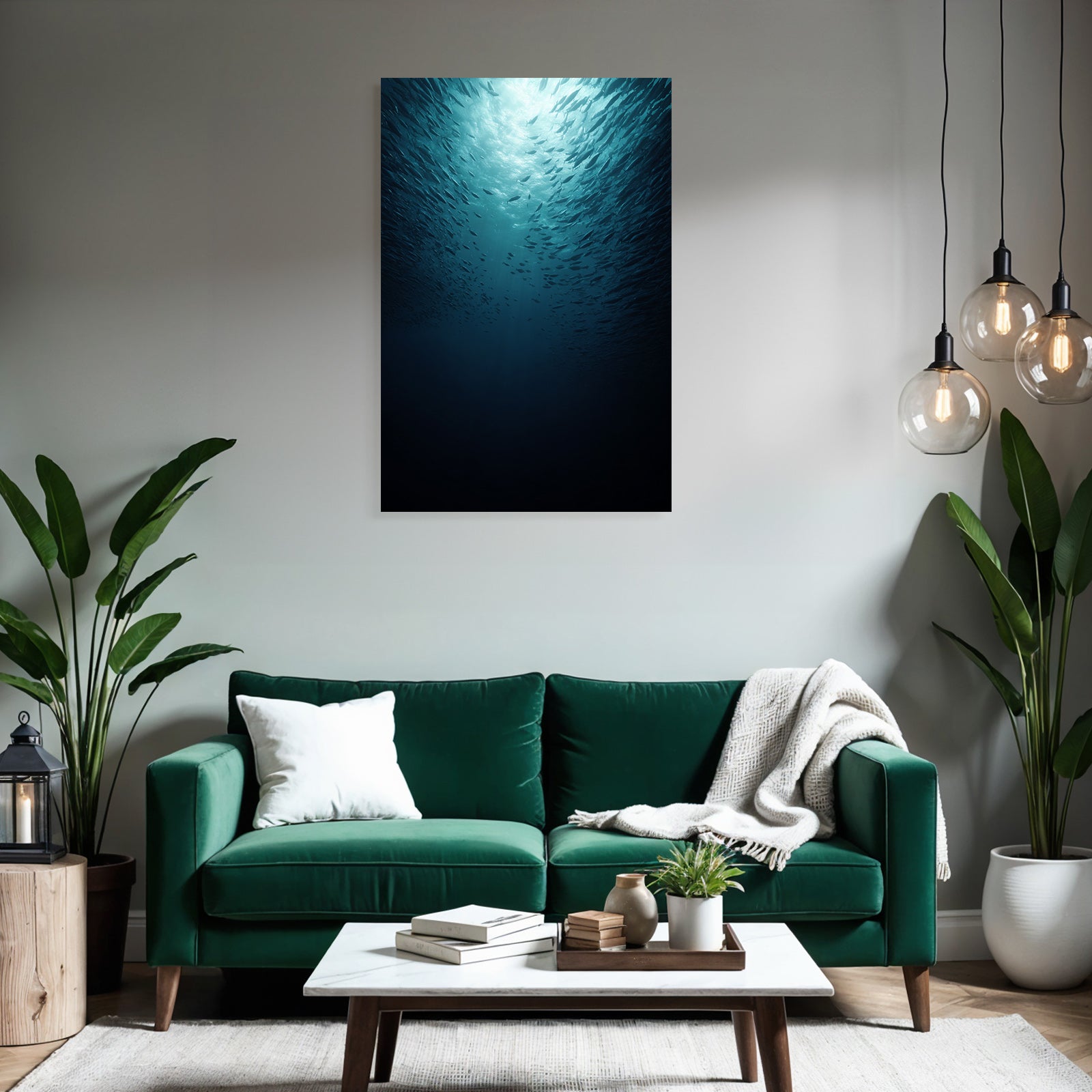 Meeres Unterwasser Szene Sonnenlicht Fischschwarm