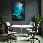 Underwater sea cave with light beams and two dolphins in tranquil surroundings