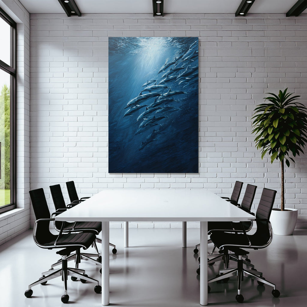 Meeres Delphinschule Unterwasser Lichtstrahlen