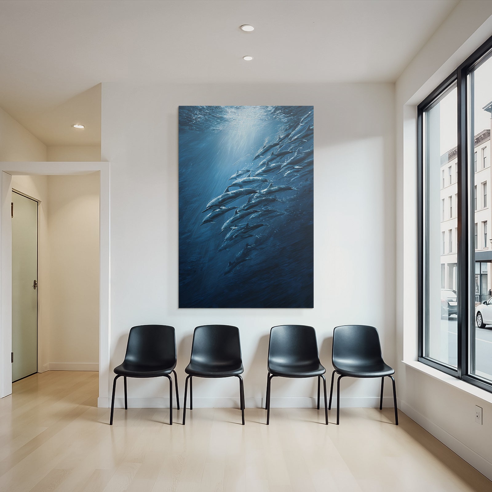 Meeres Delphinschule Unterwasser Lichtstrahlen