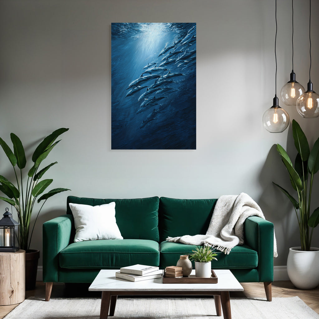 Meeres Delphinschule Unterwasser Lichtstrahlen