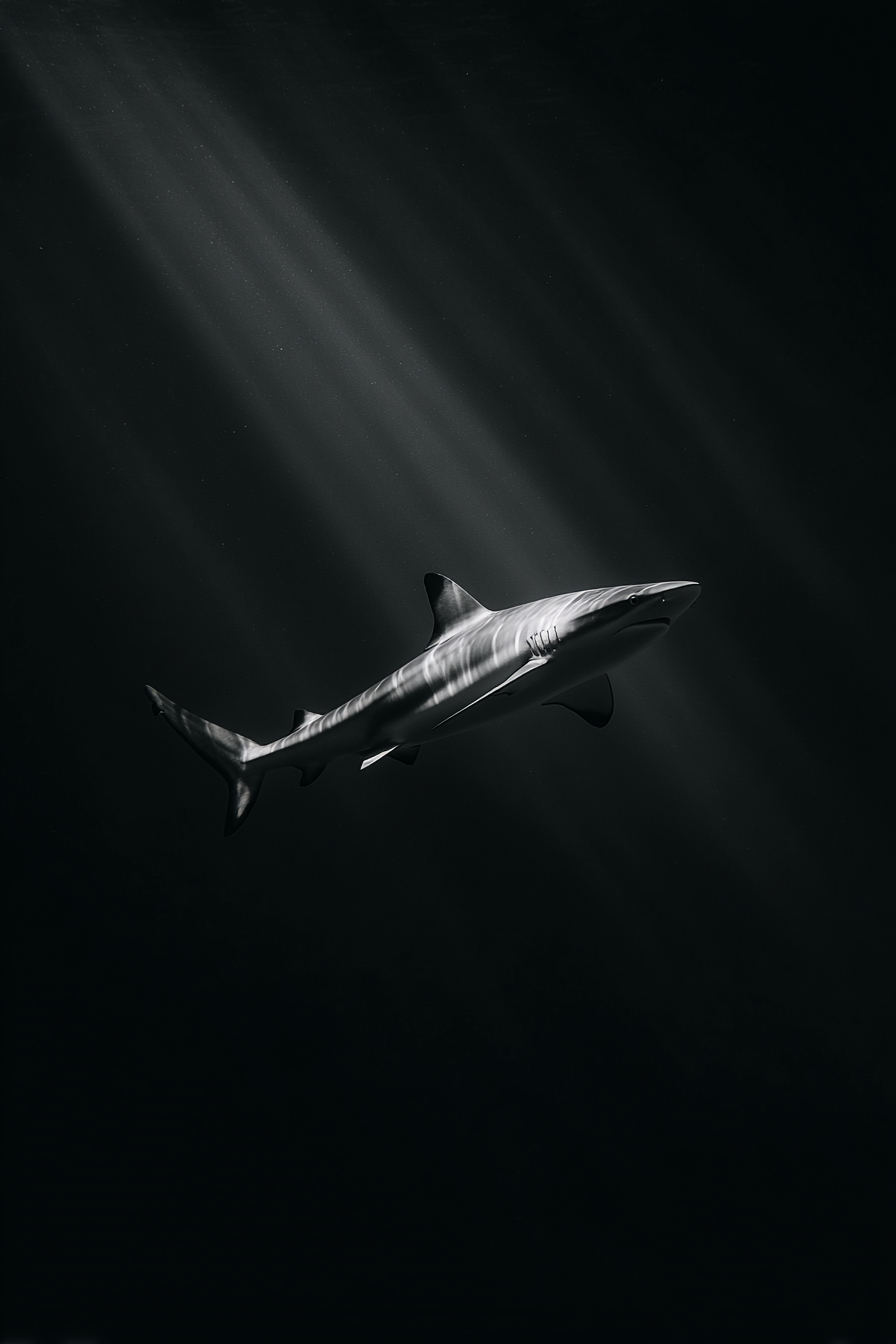 Meeres Hai Unterwasser Dramatisch Lichtstrahlen Schwarz Weiss | Meerestiere | Tiere