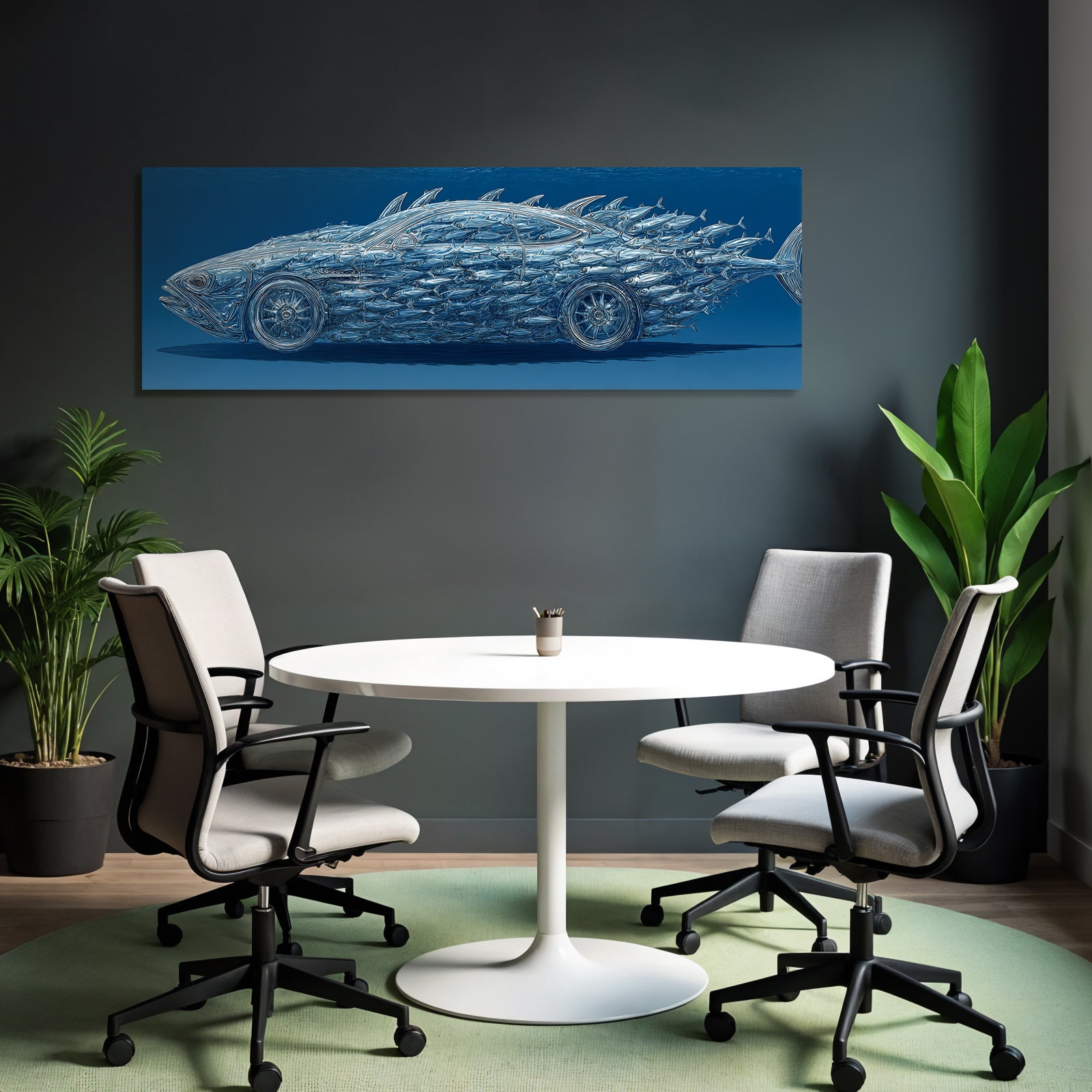 Meeres Auto Und Fisch Surreal Unterwasserlandschaft