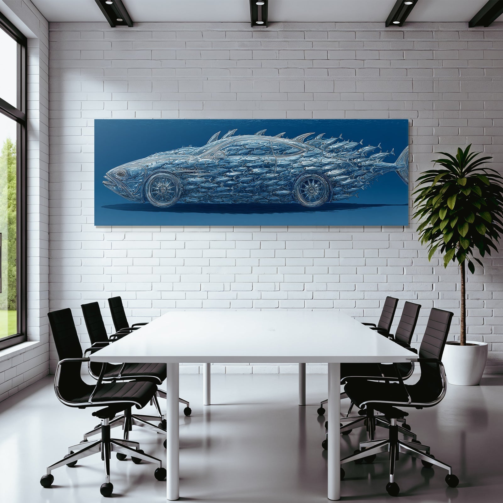 Meeres Auto Und Fisch Surreal Unterwasserlandschaft