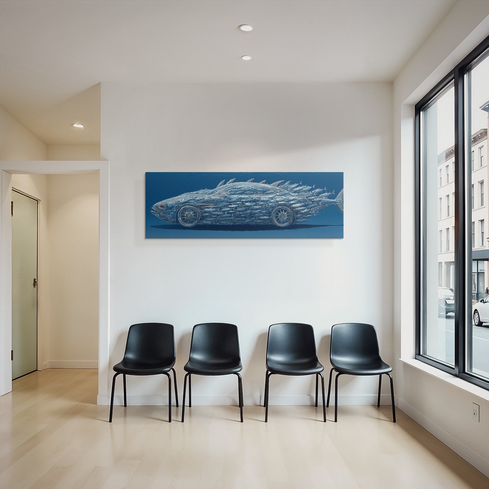 Meeres Auto Und Fisch Surreal Unterwasserlandschaft