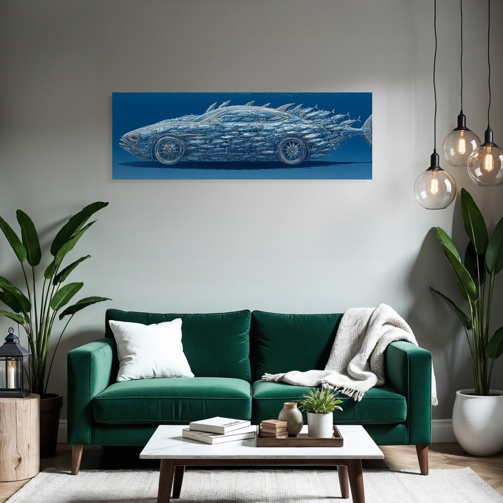 Meeres Auto Und Fisch Surreal Unterwasserlandschaft