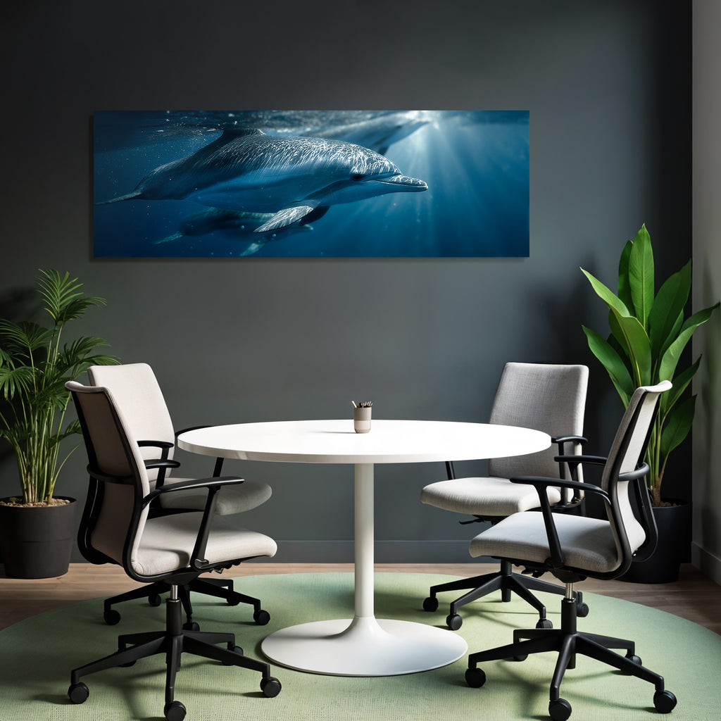 Sea dolphins swimming underwater streamlined body light show natural beauty