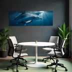 Sea dolphins swimming underwater streamlined body light show natural beauty