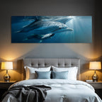 Sea dolphins swimming underwater streamlined body light show natural beauty