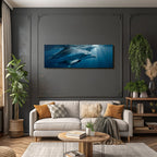 Sea dolphins swimming underwater streamlined body light show natural beauty