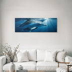 Sea dolphins swimming underwater streamlined body light show natural beauty