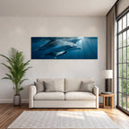 Sea dolphins swimming underwater streamlined body light show natural beauty