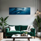 Sea dolphins swimming underwater streamlined body light show natural beauty
