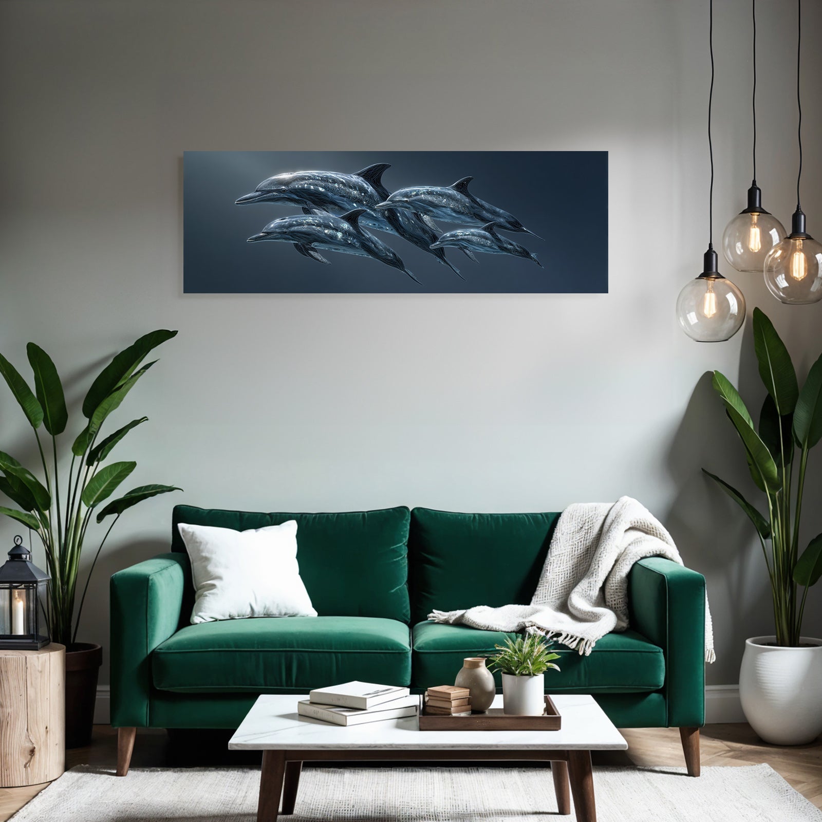 Meeres Delfine Stilisiert Mit Linienkunst Und Farbverlauf