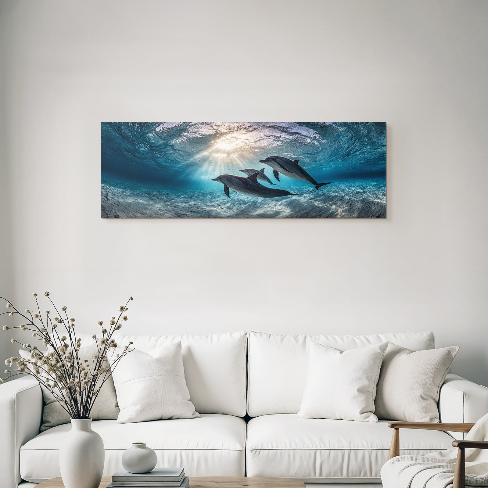 Meeres Delfine Unterwasser Sonnenstrahlen Meeresleben