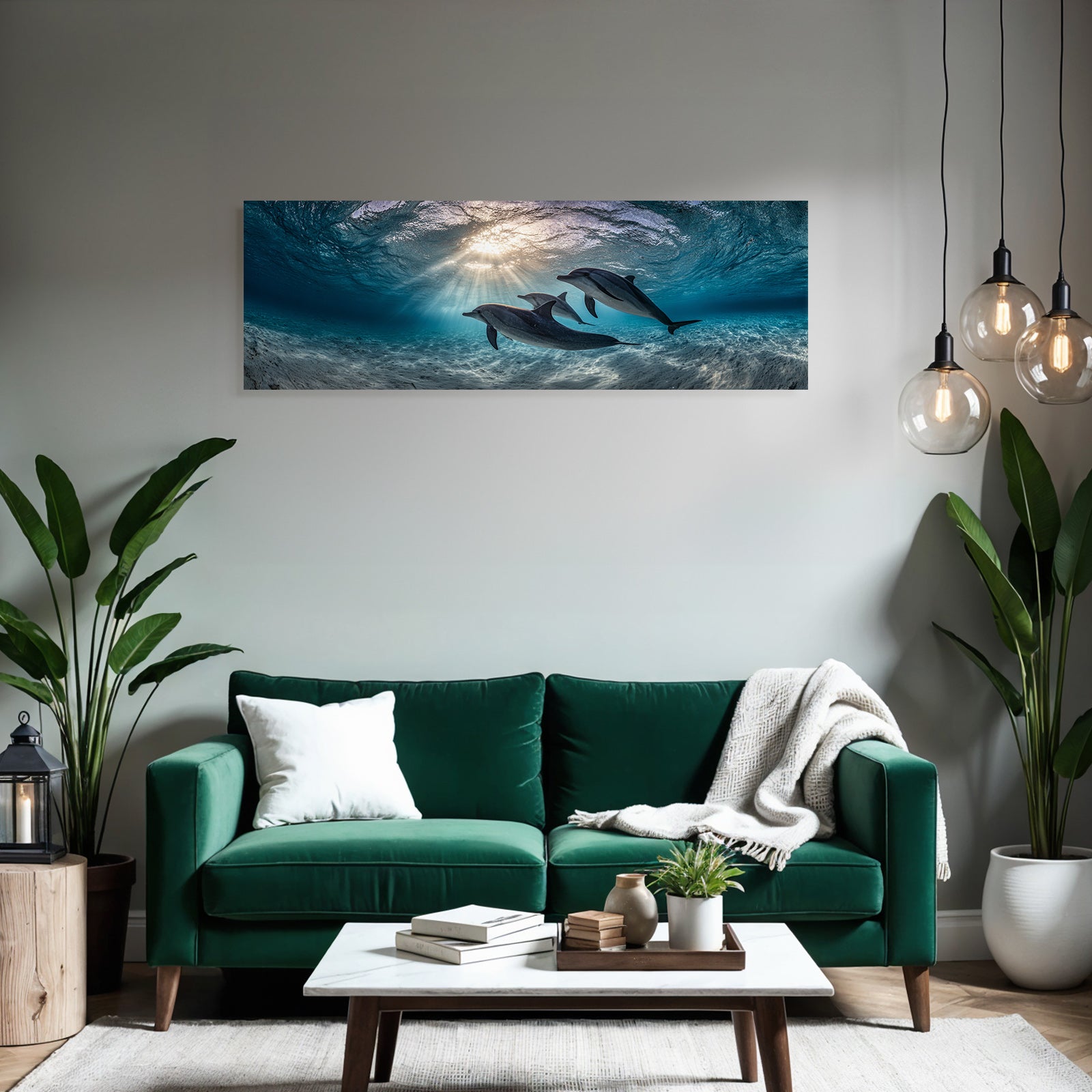 Meeres Delfine Unterwasser Sonnenstrahlen Meeresleben