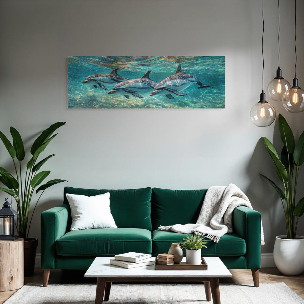 Meeres Drei Delphine Schwimmen Unterwasser
