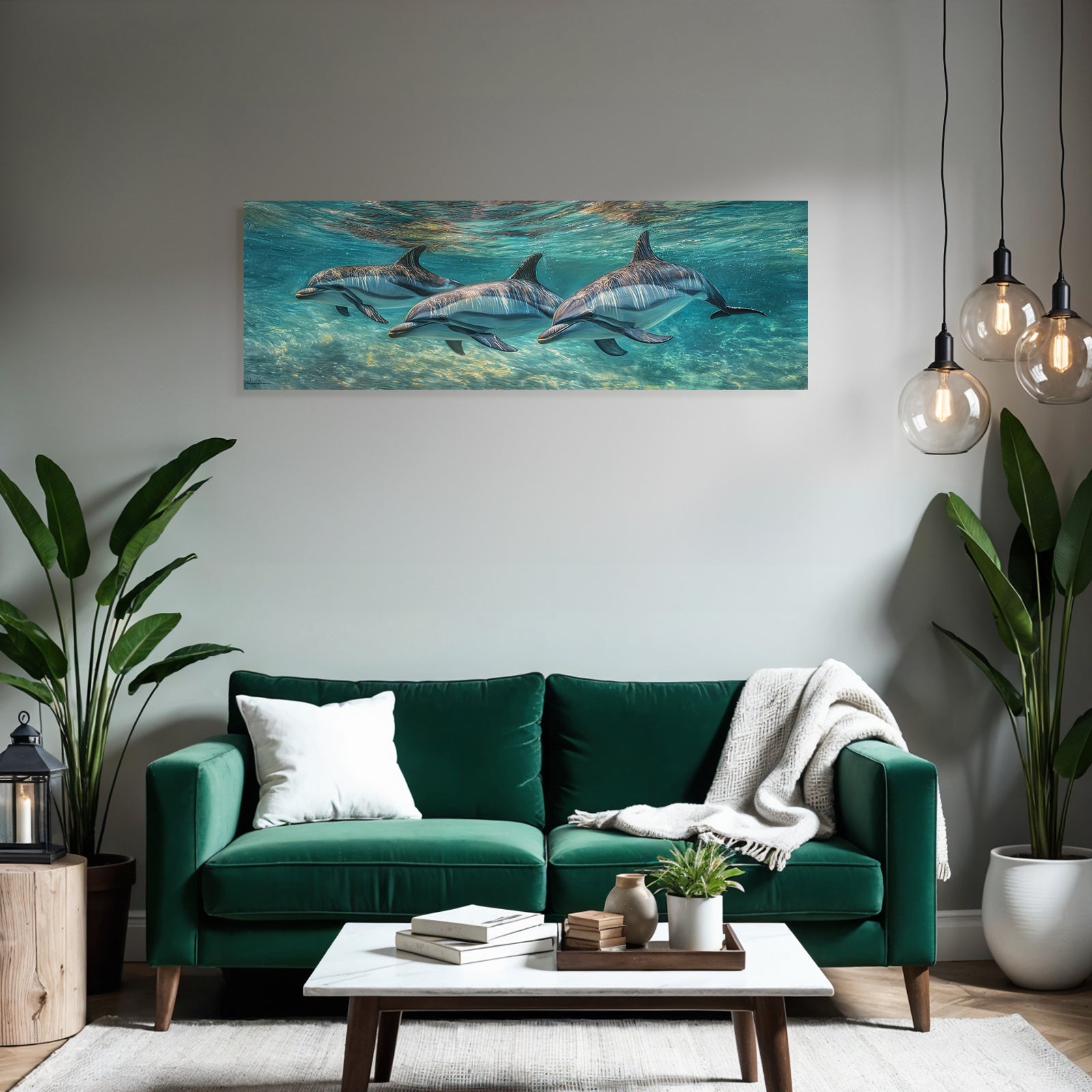 Meeres Drei Delphine Schwimmen Unterwasser