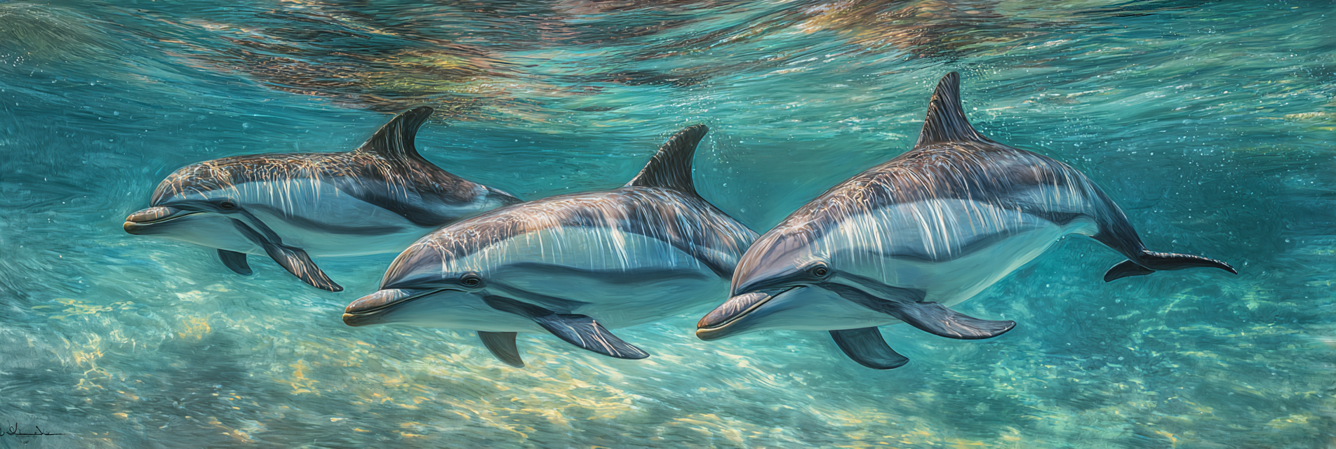Meeres Drei Delphine Schwimmen Unterwasser | Meerestiere | Tiere