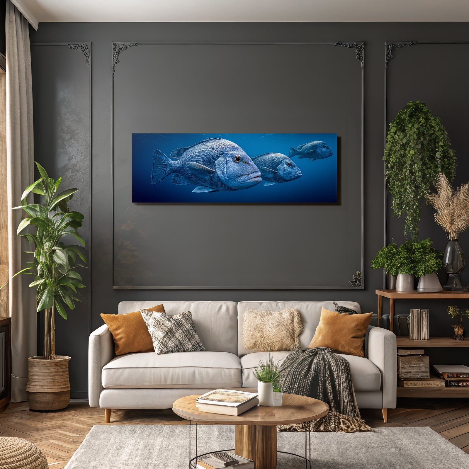 Meeres Fischschwarm Im Tiefblaün Meer
