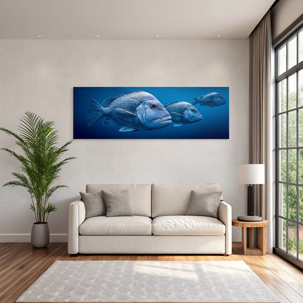 Meeres Fischschwarm Im Tiefblaün Meer