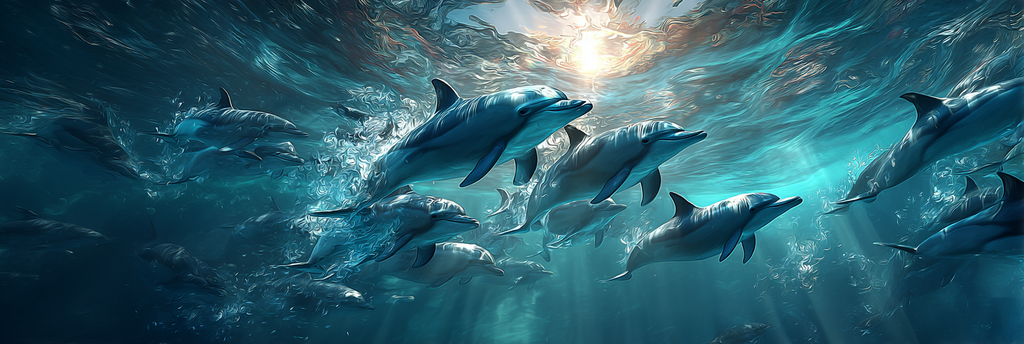 Meeres Gruppe Von Delfinen Unterwasser Von Sonnenstrahlen Beleuchtet | Meerestiere | Tiere