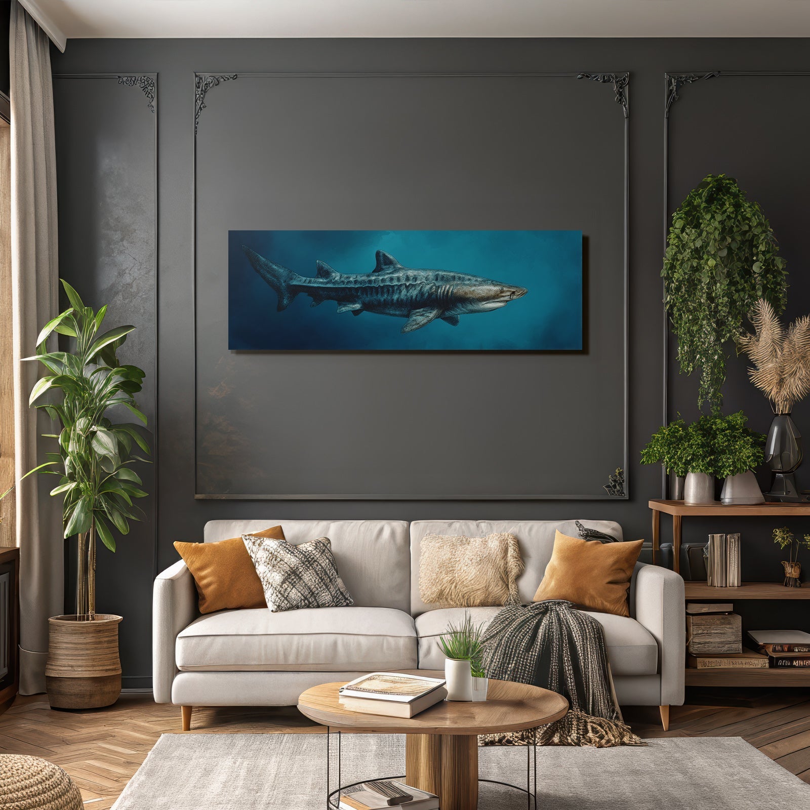 Meeres Stilisierte Illustration Eines Tigerhais Im Unterwasser