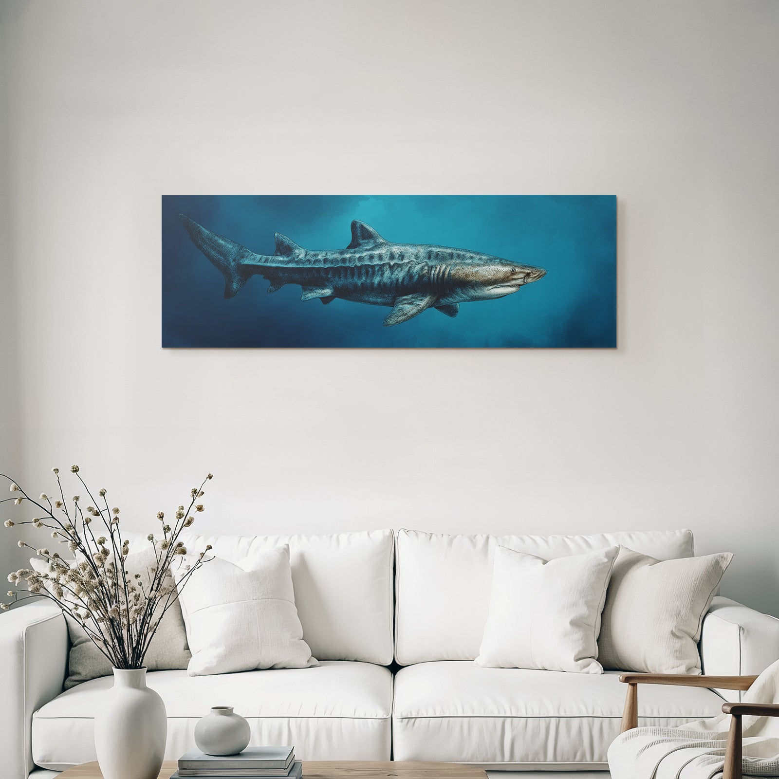Meeres Stilisierte Illustration Eines Tigerhais Im Unterwasser