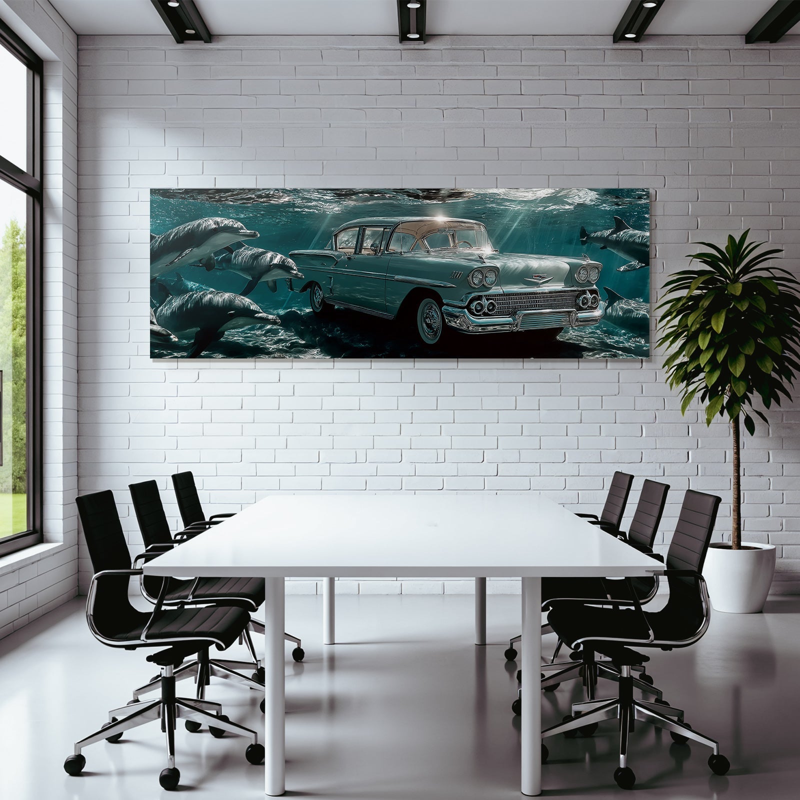 Meeres Vintage Auto Unter Wasser Umgeben Von Delphinen