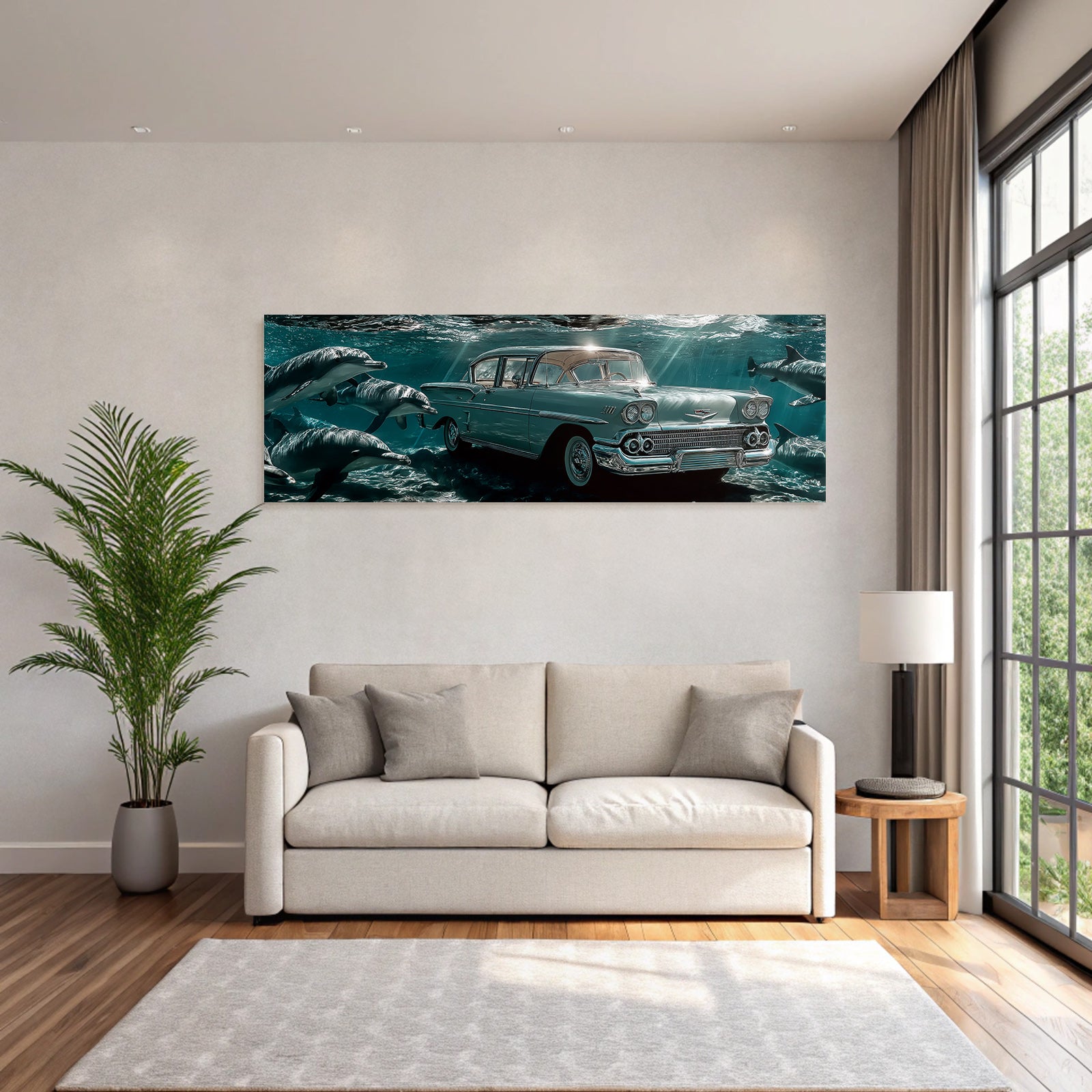 Meeres Vintage Auto Unter Wasser Umgeben Von Delphinen