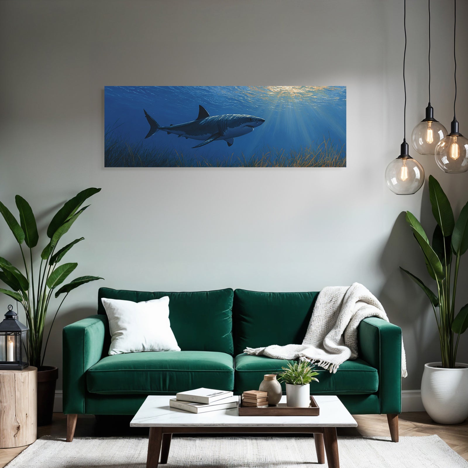 Meeres Unterwasser Szene Mit Haifisch Im Ozean Mit Lichtstrahlen