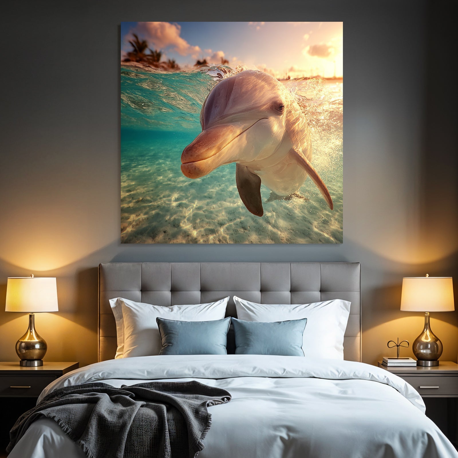 Meeres Delfin Schwimmt Im Klarem Wasser Mit Sonnenlicht