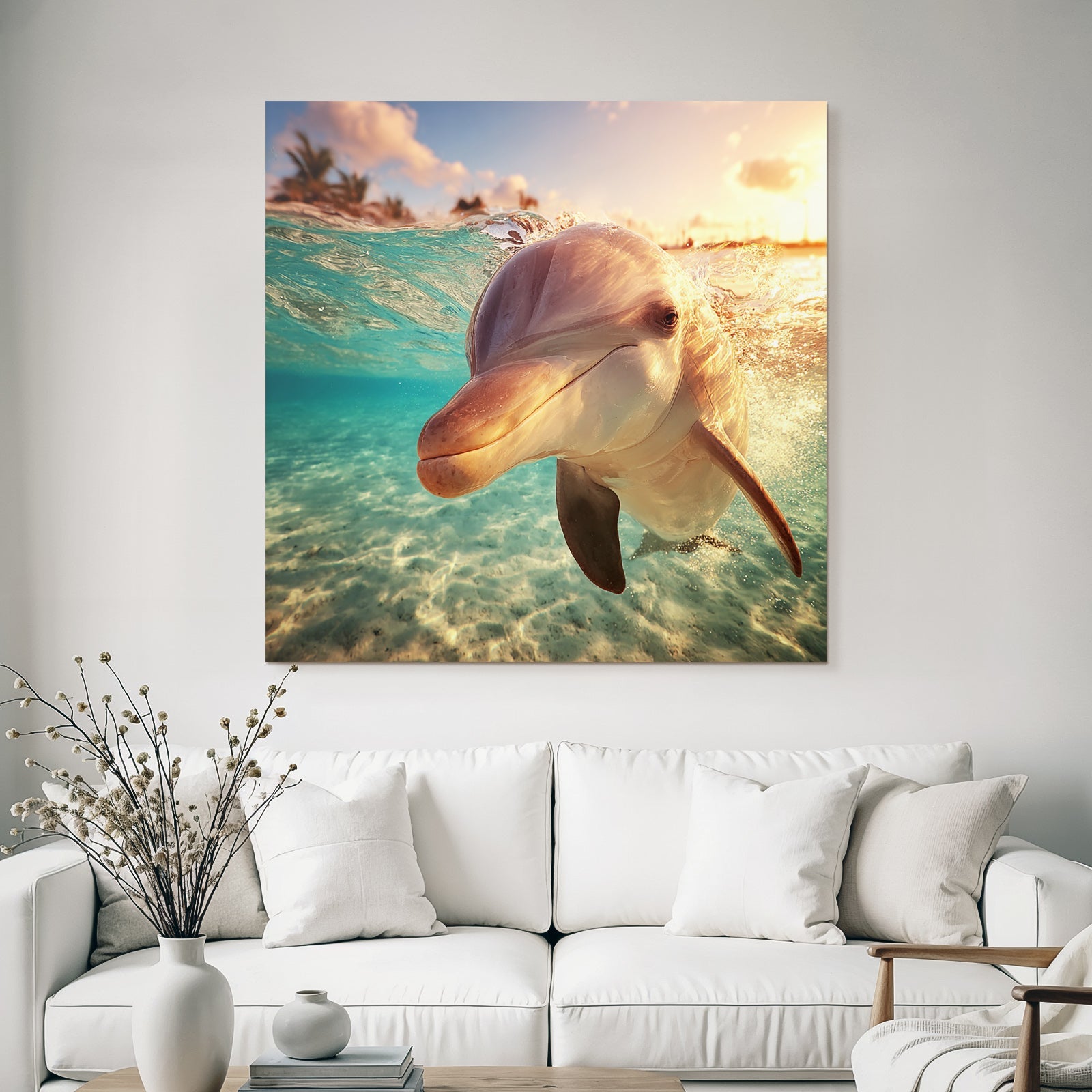 Meeres Delfin Schwimmt Im Klarem Wasser Mit Sonnenlicht