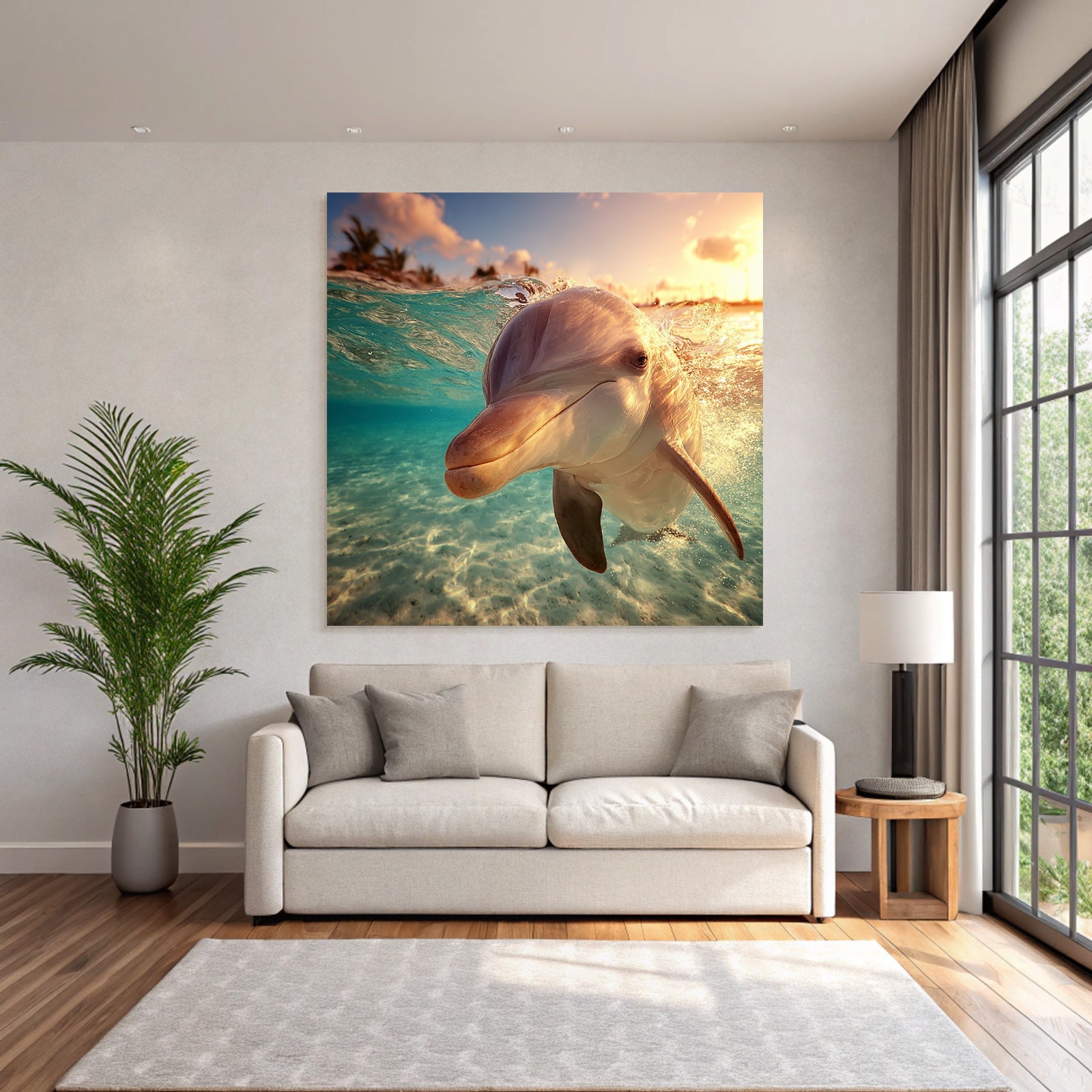 Meeres Delfin Schwimmt Im Klarem Wasser Mit Sonnenlicht